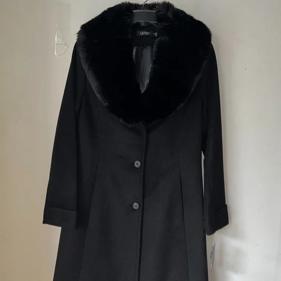 Jackets & Coats, Petite Faux Fur Longline Collar Coat